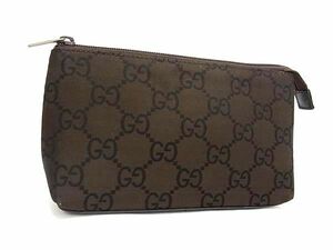 1円 GUCCI グッチ 039 0852 GG柄 GGキャンバス メイクポーチ マルチケース 小物入れ レディース ブラウン系×ブラック系 FC2707