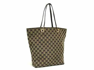 1円 GUCCI グッチ 002 1098 GG柄 GGキャンバス×レザー トートバッグ ショルダーバッグ 肩掛け レディース ブラウン系 AY1504