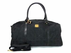 1円 ■美品■ MCM エムシーエム モノグラム ヴィセトス柄 ナイロンキャンバス 2WAY ボストンバッグ ショルダー ブラック系 FC2766