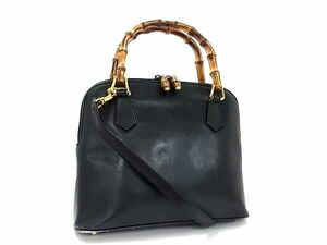 1円 GUCCI グッチ 000 2214 0290 バンブー レザー クロスボディ 2WAY ハンドバッグ ショルダー 斜め掛け レディース ブラック系 FC3041