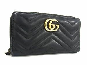 1円 ■美品■ GUCCI グッチ 443123 2149 GGマーモント レザー ラウンドファスナー 長財布 ウォレット 小銭入れ ブラック系 FC3347