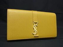 1円 ■極美品■ YVESSAINTLAURENT イヴサンローラン カサンドラ レザー 二つ折り 長財布 ウォレット 札入れ マスタードイエロー系 FC3431_画像1