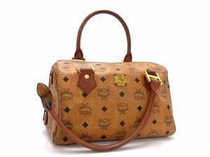 1円 MCM エムシーエム モノグラム ヴィセトス柄 レザー ハンドバッグ ミニボストンバッグ レディース メンズ ブラウン系 FC4276