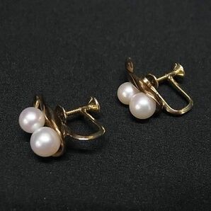 1円 ■美品■ MIKIMOTO ミキモト 本真珠 アコヤ真珠 パール約5mm〜6ｍm K14 14金 ネジ式 イヤリング アクセサリー ゴールド系 FC3582の画像1