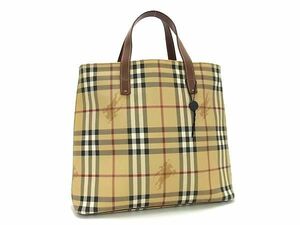 1円 ■美品■ BURBERRY バーバリー ノバチェック PVC×レザー トートバッグ ハンドバッグ レディース メンズ ブラウン系 FC4265