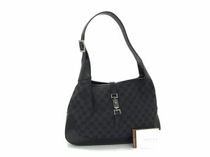 1円 ■美品■ GUCCI グッチ 001.3346.002058 ジャッキー GGキャンバス×レザー ワンショルダーバッグ ハンドバッグ ネイビー系 AW5047