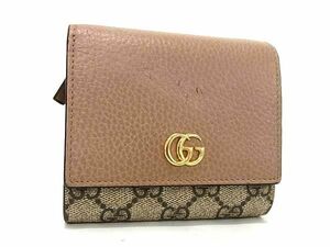 1円 GUCCI グッチ 598587 2184 GGマーモント GG柄 レザー×PVC 二つ折り ミニ財布 コンパクトウォレット ピンクベージュ系 FC3361