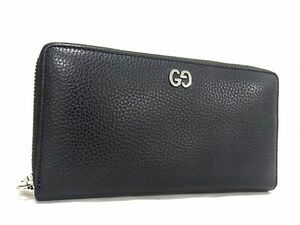 1円 ■美品■ GUCCI グッチ レザー ラウンドファスナー 長財布 ウォレット 小銭入れ 札入れ レディース ブラック系 FC3644