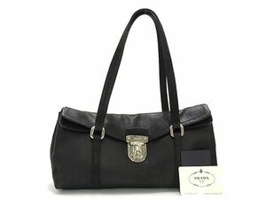 1円 ■美品■ PRADA プラダ BR2614 レザー ショルダーバッグ 肩掛けかばん レディース ブラック系 FC3681