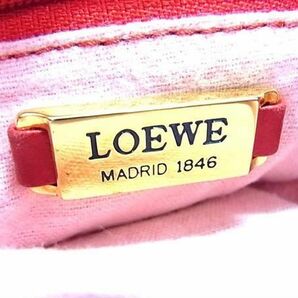 1円 ■美品■ LOEWE ロエベ アナグラム ナッパレザー 巾着型 ショルダーバッグ ポシェット 斜め掛けかばん 肩掛けかばん レッド系 AW4987の画像6