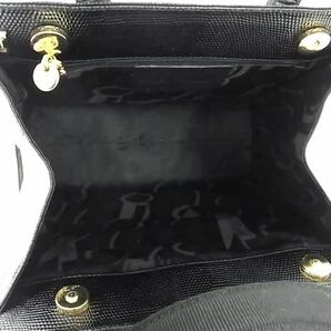 1円 ■美品■ Salvatore Ferragamo フェラガモ BA21 4178 ヴァラリボン リザード型押しレザー ハンドバッグ トート ブラック系 AW5017の画像5