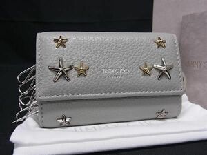 ■新品■未使用■ JIMMY CHOO ジミーチュウ スタースタッズ レザー キーリング付き 6連 キーケース 鍵入れ レディース グレー系 BJ1077