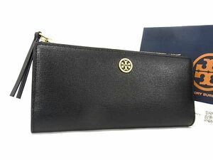 ■新品同様■ TORY BURCH トリーバーチ ロビンソン レザー 二つ折り 長財布 ウォレット レディース ブラック系 AV8820