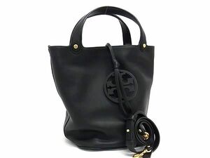 1円 ■新品同様■ TORY BURCH トリーバーチ ミラー レザー クロスボディ 2WAY ハンドバッグ ショルダー レディース ブラック系 FC0119