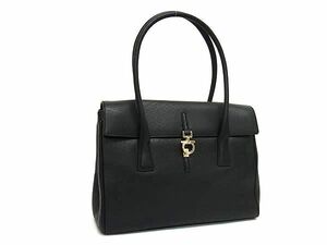 1円 ■極美品■ Salvatore Ferragamo フェラガモ AB-21 3387 ガンチーニ レザー トートバッグ ショルダー レディース ブラック系 FC0176