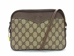 1円 ■極美品■ GUCCI グッチ 007 115 6428 4002 オールドグッチ ヴィンテージ GG柄 PVC×レザー ショルダーバッグ ブラウン系 AX3225