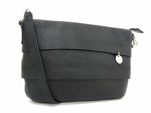 1円 ■美品■ NINA RICCI ニナリッチ レザー クロスボディ ショルダーバッグ 斜め掛け レディース ブラック系 BF7162