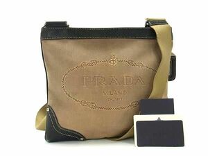 1円 PRADA プラダ BT0537 キャンバス クロスボディ ショルダーバッグ 斜め掛けかばん レディース ブラウン系 AZ0907