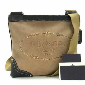 1円 PRADA プラダ BT0537 キャンバス クロスボディ ショルダーバッグ 斜め掛けかばん レディース ブラウン系 AZ0907の画像1