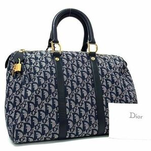 1円 ■極美品■ ChristianDior ディオール トロッター キャンバス×レザー カデナ付き ハンドバッグ ミニボストン ネイビー系 FC0345の画像1