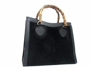 1円 ■美品■ GUCCI グッチ 002 1186 0260 バンブー スエード×レザー ハンドバッグ トート レディース ブラック系 FC2344