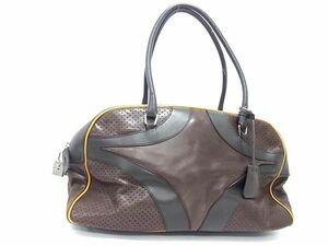 1円 PRADA プラダ レザー トートバッグ ショルダーバッグ 肩掛けかばん レディース メンズ ブラウン系 FC2680