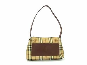 1円 ■美品■ BURBERRY バーバリー ノバチェック PVC×レザー ワンショルダーバッグ ハンドバッグ 肩掛けかばん ベージュ系 FC2863