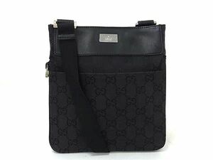 1円 ■美品■ GUCCI グッチ 019 0349 002214 GG柄 GGキャンバス×レザー クロスボディ ショルダーバッグ 斜め掛け ブラック系 FC3214