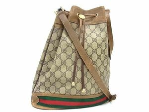 1円 GUCCI グッチ 41 02 085 オールドグッチ ヴィンテージ シェリーライン GG柄 PVC×レザー 巾着型 ショルダーバッグ ブラウン系 FC3272