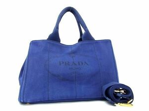 1円 ■美品■ PRADA プラダ カナパ キャンバス クロスボディ 2WAY ハンドバッグ ショルダー トート レディース ブルー系 FC2572