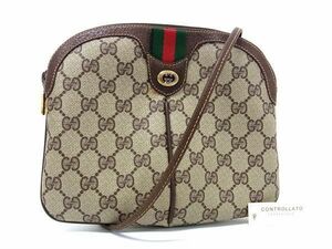 1円 ■美品■ GUCCI グッチ 904 02 047 オールドグッチ ヴィンテージ シェリーライン GG柄 PVC ショルダーバッグ ブラウン系 FC3738