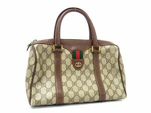 1円 ■美品■ GUCCI グッチ002 615 0838 シェリーライン インターロッキングG PVC×レザー ハンドバッグ ボストン ブラウン系 FC3701