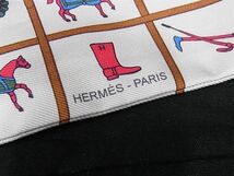 1円 ■美品■ HERMES エルメス Couvertures et Tenues de Jour 【馬着】 シルク100% ツイリー リボンスカーフ アイボリー系 AY1045_画像3