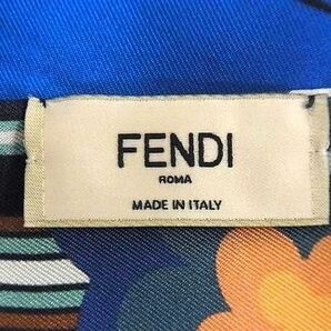 1円 ■極美品■ FENDI フェンディ ラッピー シルク100% フラワー リボンスカーフ レディース ブルー系×マルチカラー AX5382の画像3