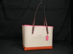 1円 ■美品■ COACH コーチ C4087 キャンバス ハンドバッグ トートバッグ ショルダーバッグ 肩掛けかばん レディース アイボリー系 FC1498