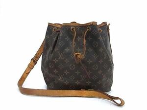 1円 LOUIS VUITTON ルイヴィトン M42226 モノグラム プチノエ 巾着型 ワンショルダーバッグ 肩掛け レディース ブラウン系 BJ1570