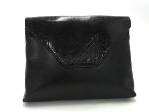 1円 ■極上■本物■美品■ リザード×レザー クラッチバッグ セカンドバッグ メンズ レディース ブラック系 AV7442