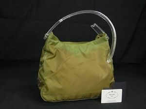 1円 PRADA プラダ B8172 テスートナイロン プラスチックハンドル ワンショルダーバッグ 肩掛けかばん レディース グリーン系 AY1518