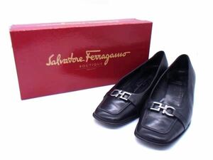 Salvatore Ferragamo フェラガモ ガンチーニ レザー ヒール パンプス サイズ6 1/2(約24.0cm) 靴 シューズ レディース ブラック系 DD2750