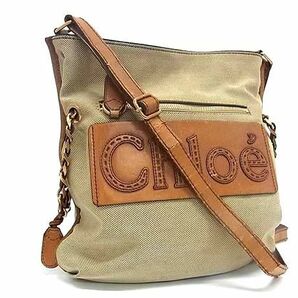 1円 Chloe クロエ ハーレー キャンバス×レザー クロスボディ ショルダーバッグ 斜め掛けかばん レディース ベージュ系 FC2846の画像1