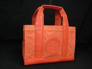 1円 ■美品■ TORY BURCH トリーバーチ ナイロン×パテントレザー ハンドバッグ トートバッグ レディース オレンジ系 FC2921