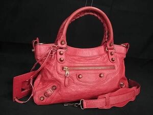 1円 ■美品■ BALENCIAGA バレンシアガ 285433 ジャイアントファースト レザー 2WAY ハンドバッグ ショルダー 肩掛け ピンク系 FC2551