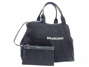 1円 ■美品■ BALENCIAGA バレンシアガ 339936 ネイビーカバス M キャンバス ハンドバッグ トート ショルダー 肩掛け ブラック系 FC2544