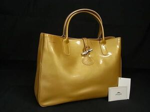 1円 ■美品■ LONGCHAMP ロンシャン ロゾ パテントレザー ハンドバッグ トートバッグ レディース イエロー系 FC3967