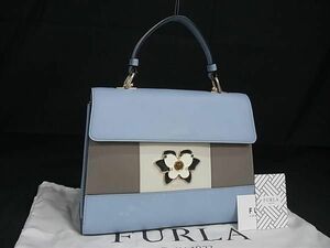 1円 FURLA フルラ ムゲット レザー ワンハンドル ハンドバッグ レディース ライトブルー系×グレー系 AX5541