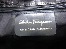 1円 Salvatore Ferragamo フェラガモ EE-21 0240 クロコダイル型押しレザー トートバッグ ショルダー 肩掛けかばん ブラック系 AX5553_画像6