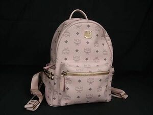 1円 ■美品■ MCM エムシーエム モノグラム ヴィセトス柄 レザー スタッズ リュックサック デイパック バックパック ピンク系 BK0030