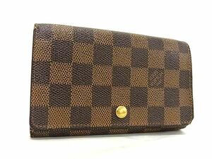 1円 ■美品■ LOUIS VUITTON ルイヴィトン N61730 ダミエ ポルトモネ ビエ トレゾール 二つ折り 財布 ウォレット ブラウン系 FC2241