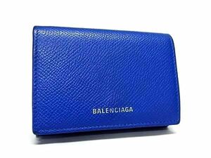 1円 ■美品■ BALENCIAGA バレンシアガ 558208 ヴィル レザー 三つ折り 財布 ウォレット メンズ レディース ブルー系 FC4465