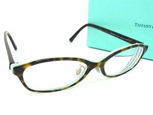 1円 ■美品■ TIFFANY＆Co ティファニー TF2182-D 8134 52□16 140 度入り メガネ めがね 眼鏡 ブラウン系×ティファニーブルー AW7049